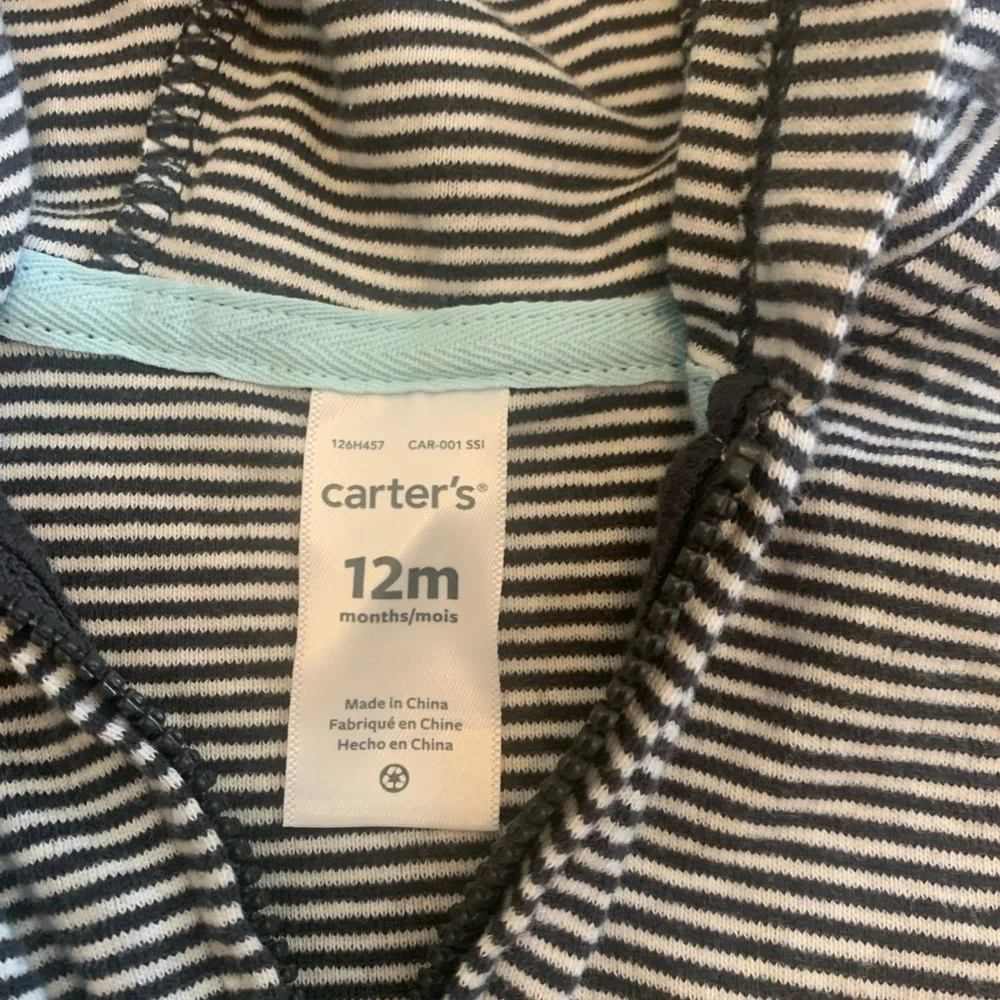 Carter's Black and White Striped Hoodie with Bear Face